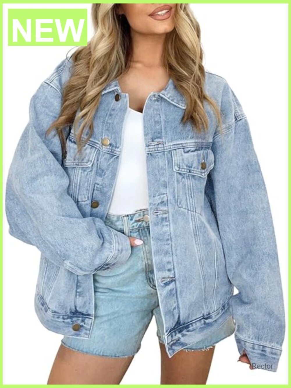 Oversized Denim Jacket Boyfriend Style with Chest Pockets Loose Fit